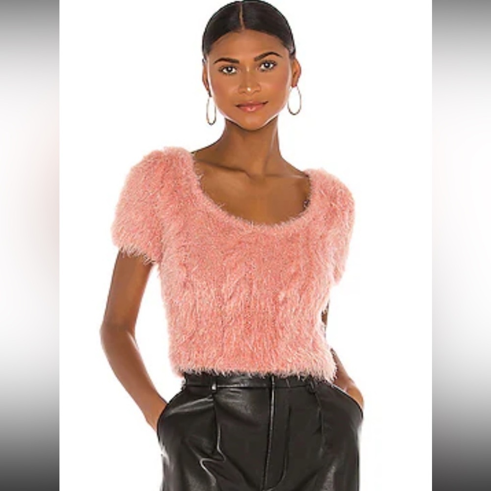 TACH Pink Boxy Crop Top with Fuzzy Texture Size S